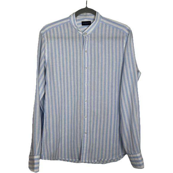 Proper Cloth Men's Sz 15.5 /34 linen long sleeve band collar preppy city shirt - Picture 1 of 7